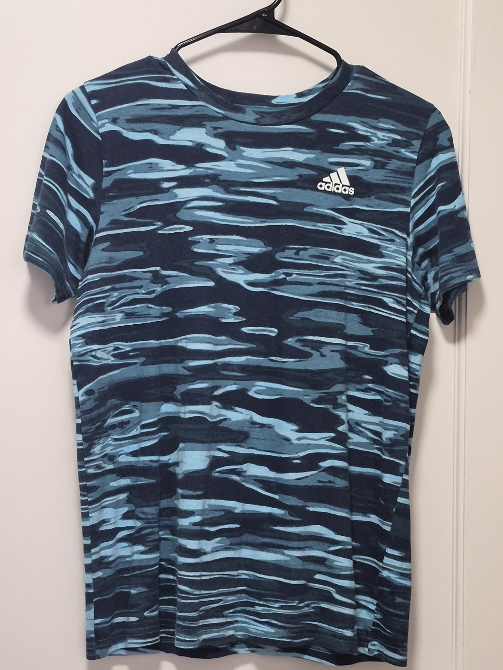 adidas Navy and Light Blue Wave-Pattern Short Sleeve Tee